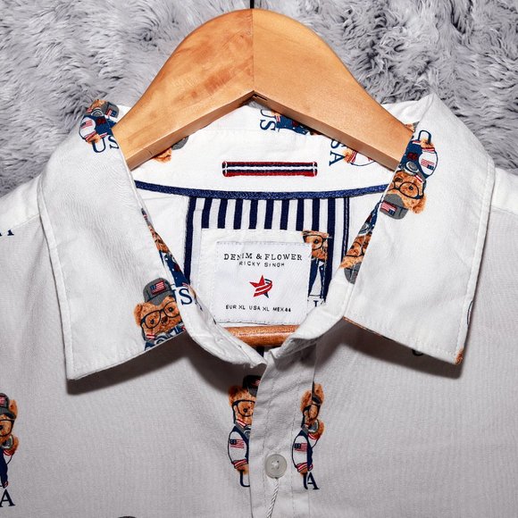 Denim & Flower Men's Button Up Shirt Short Sleeve Ricky Singh White Size XL - Picture 7 of 13